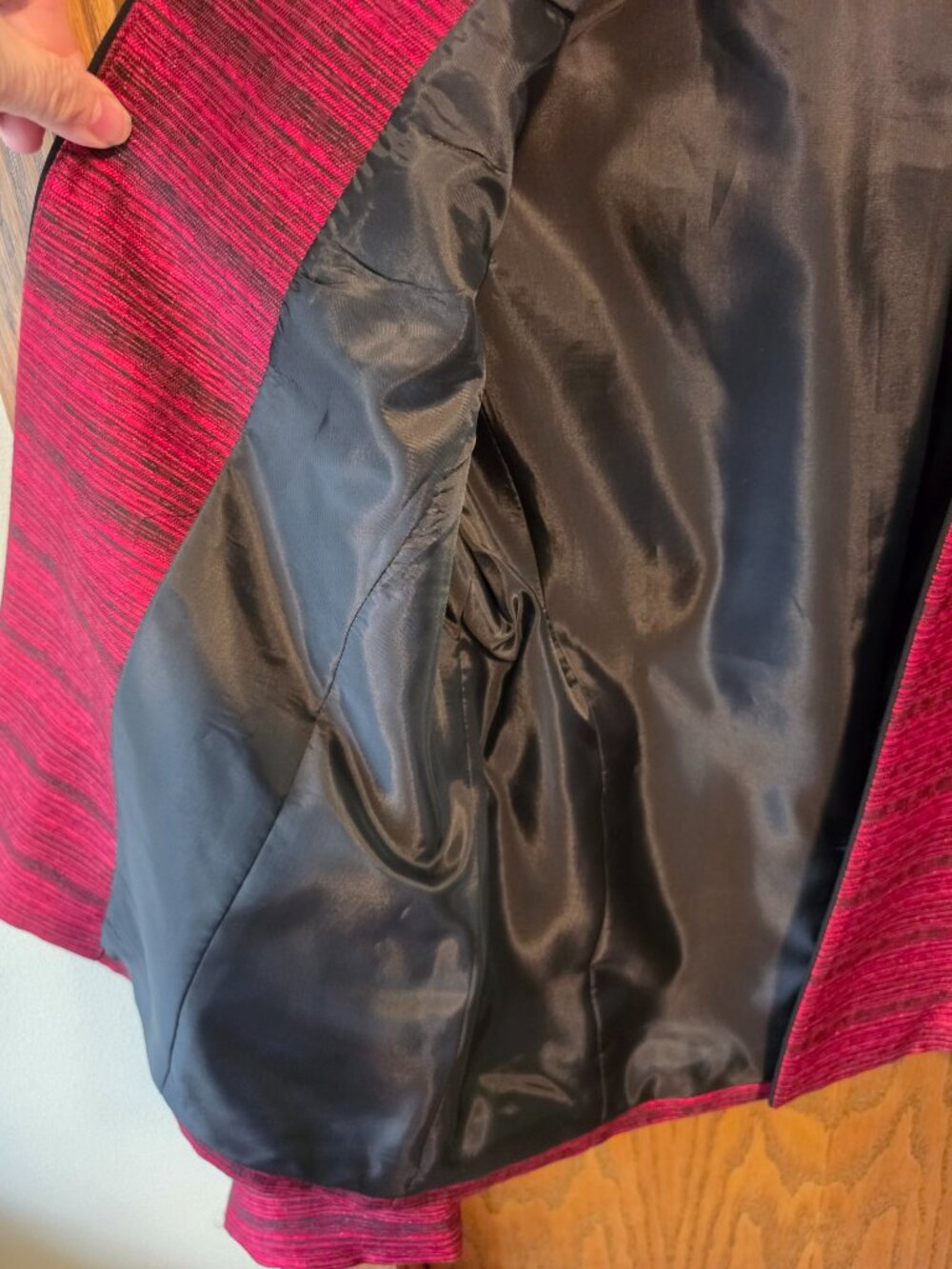 Kasper Red & Black Textured Open Front Blazer Jacket - Size 10 - Picture 4 of 6
